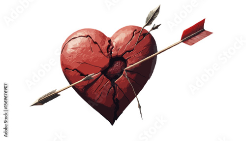 The bittersweet pain of lost or unrequited love is represented by an arrow striking the heart endlessly isolated on transparent background