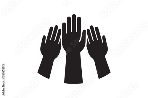 raised hands for unity silhouette vector art illustration on white background