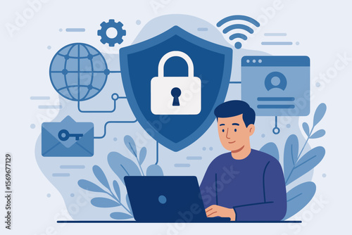 Cyber security data protection, internet network privacy, secure online access, encryption technology, user information safety, digital defense, business web safety concept