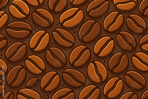 Seamless roasted coffee beans pattern. Hand drawn cartoon vector background. Brown aromatic espresso ingredient. Modern flat food illustration. Cafe design, caffeine texture