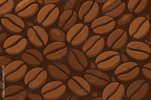Seamless roasted coffee beans pattern. Brown aromatic coffee bean background. Modern flat vector cartoon illustration. Cafe, espresso, cappuccino, barista, food texture