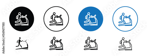 Set of pixel perfect colored Treadmill icon, 1 Silhouette, 1 unexpanded, Treadmill equipment icon for gym workouts, fitness training, and cardio exercises.