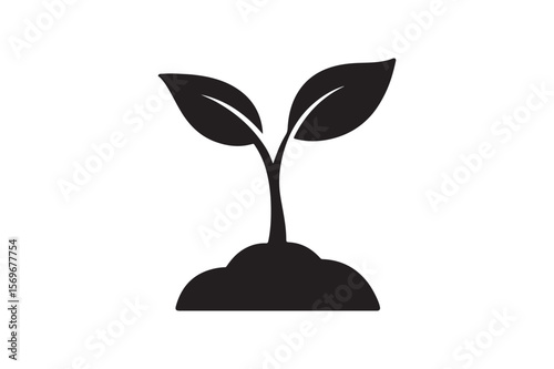 seedling sprout icon silhouette vector art illustration on white background