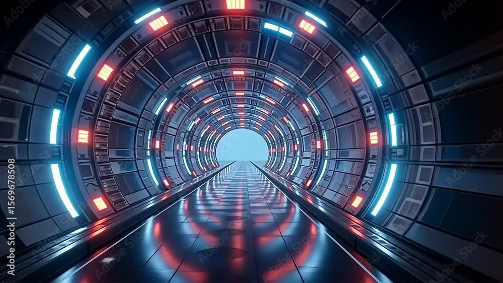 Futuristic Glowing Tunnel: Seamless loop through a neon-lit corridor for a technological vibe