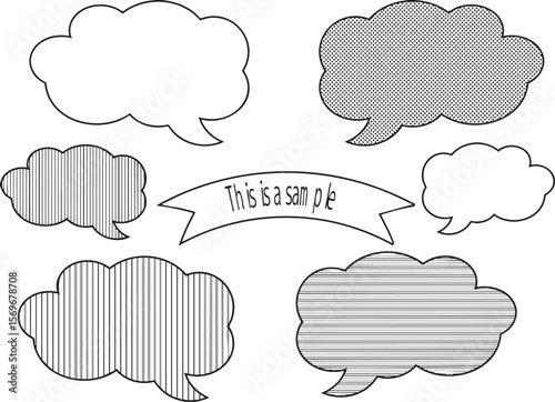 A set of cloud speech bubbles with various patterns