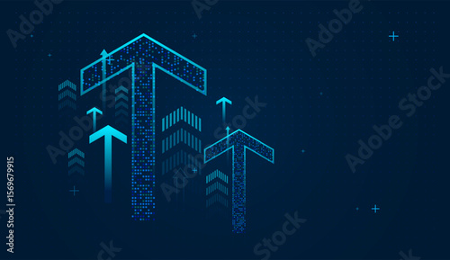 The dark blue gradient background enhances the glowing arrow visuals, creating a modern and futuristic aesthetic. vector illustration
