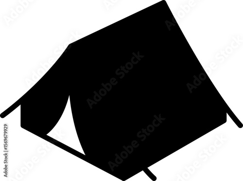 Tent camp silhouette black icon. Isolated tent outdoor military holiday camping vacation icon vector.