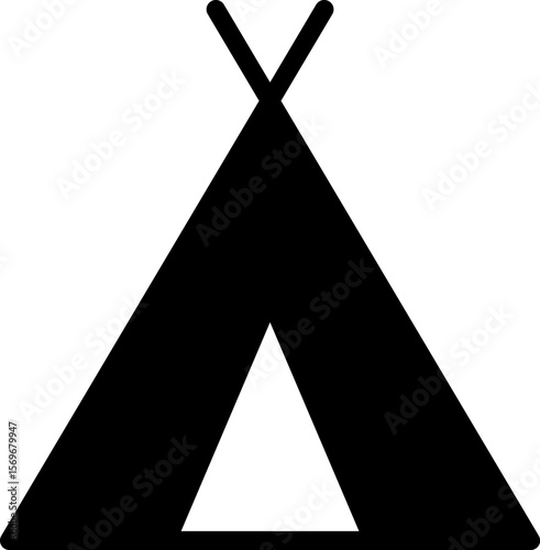 Tent camp silhouette black icon. Isolated tent outdoor military holiday camping vacation icon vector.