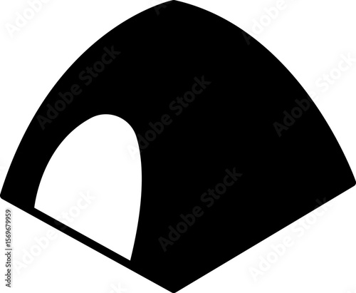 Tent camp silhouette black icon. Isolated tent outdoor military holiday camping vacation icon vector.