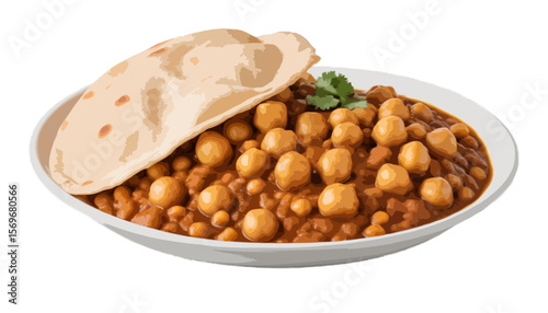 Plate of chole bhature spicy chickpea vegetarian isolated on transparent background