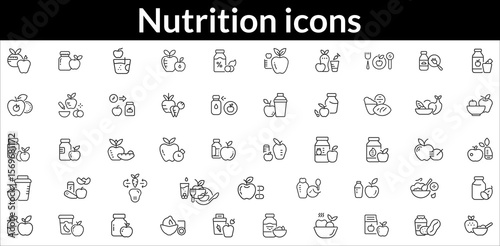 Healthy food and drink icons apple bottle