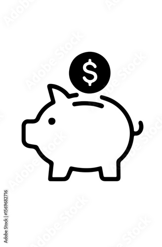 Piggy Bank with Dollar Coin Vector Icon