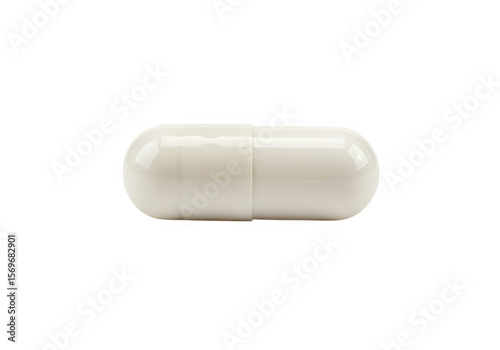 A single white medicine capsule pill is isolated on transparent background