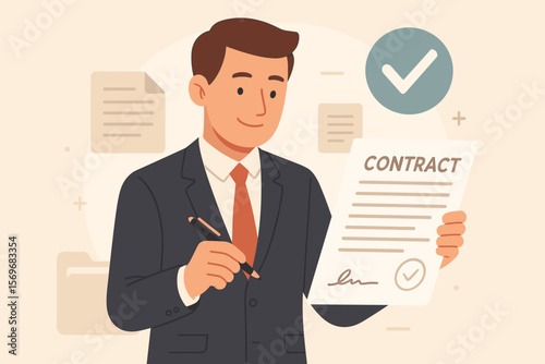 Businessman signing a contract document. Concept of a successful deal, partnership, and legal agreement. Manager approving commercial paperwork for business cooperation.