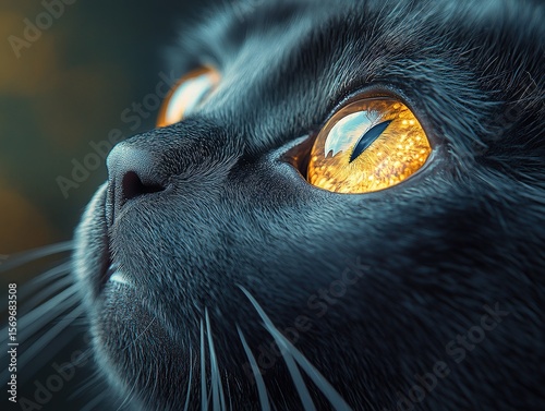 Macro Black Cat Fur with Iridescent Highlights, Glowing Amber Eyes & Moody Bokeh, Fantasy Book Cover