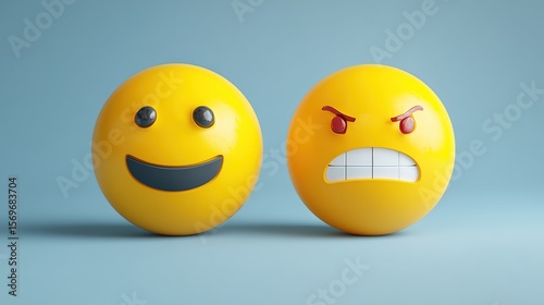 Yellow Ball with Multiple Expressions Illustration - Smiling Angry Happy Embarrassed Crying Emoticon Cartoon Emotion Symbols

