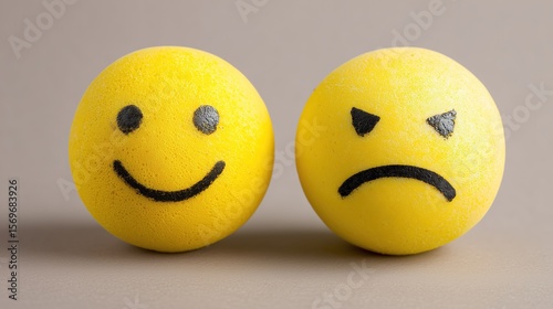 Yellow Ball with Multiple Expressions Illustration - Smiling Angry Happy Embarrassed Crying Emoticon Cartoon Emotion Symbols
