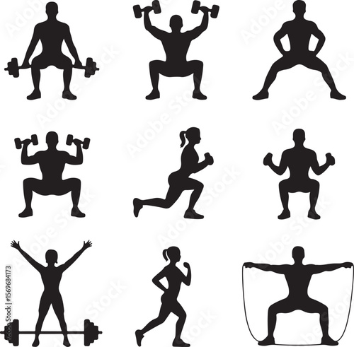 "Fitness and Gym Silhouettes - Exercise Icons Collection".