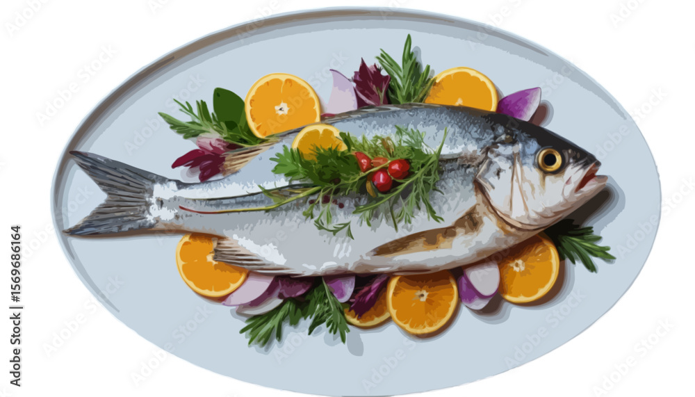 Fresh Fish Dish Beautifully Arranged on a Plate Presentation isolated on transparent background Fresh Fish Dish Beautifully Arranged on a Plate Presentation isolated on transparent background