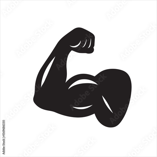 Muscle Silhouette: A bold monochrome silhouette of a flexing arm, a powerful symbol of strength, fitness, and physical prowess, perfect for showcasing vitality.