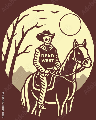 Spooky Skeleton Cowboy Rider in the Desert Under the Moonlit Sky