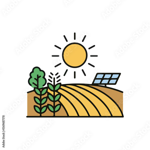 Solar Energy in Agriculture Icon – Modern agriculture flat Vector illustration
