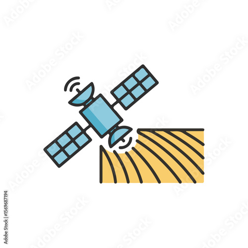 Satellite Field Icon – Modern agriculture flat Vector illustration