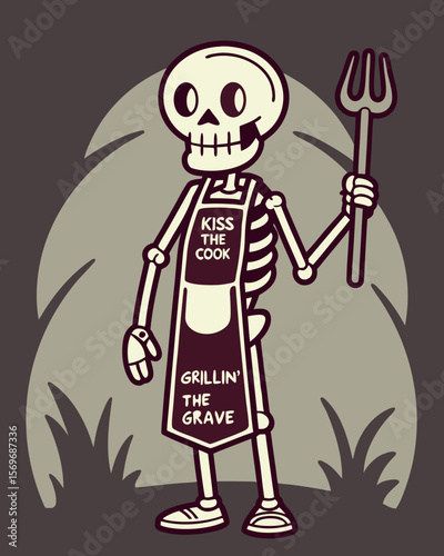 Spooky Skeleton Chef Grilling Enthusiast with Fork