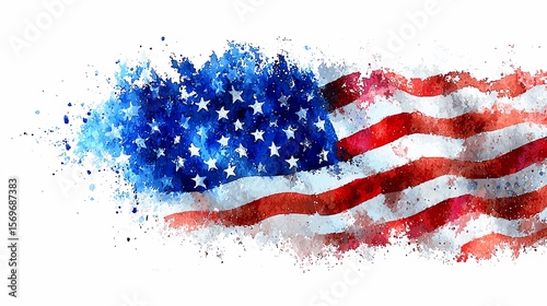 Watercolor Style American Flag Illustration for Independence Day Celebration
