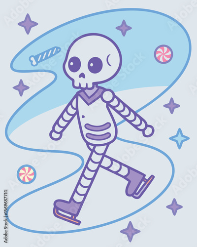 Adorable Skeleton Ice Skater Enjoying a Winter Wonderland Adventure