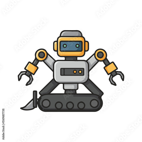 Farmer Robot Harvesting Machine Icon – Modern agriculture flat Vector illustration