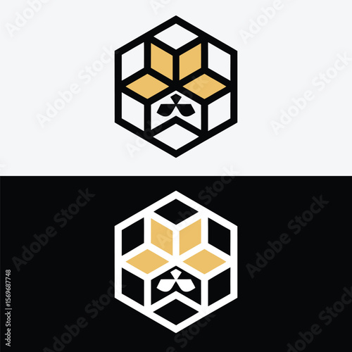 Abstract geometric cube logo design is isolated on white background