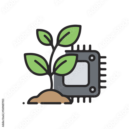 Plants chip technology icon – Modern agriculture flat Vector illustration