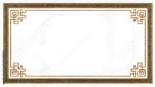 Ornate frame with black shapes on white background and gold greek key border