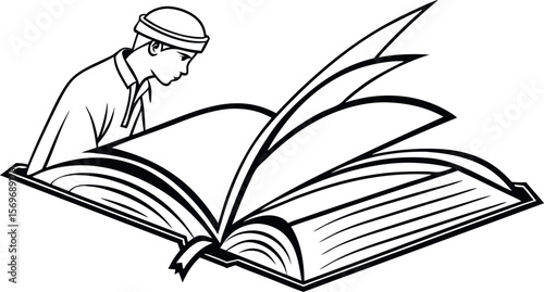 Man engrossed in an open book, a timeless object of education and knowledge, isolated against white