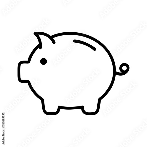 Minimalist piggy bank icon on white background