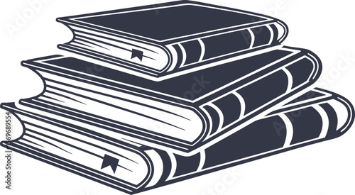 A stack of old books with a pen and notebook on an office desk, perfect for study or business documentation