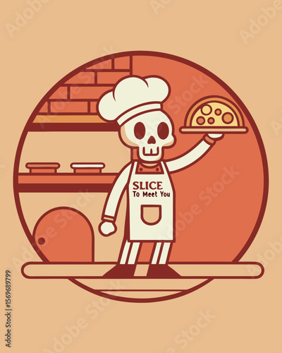 Spooky Skeleton Chef Serves Delicious Pizza From A Brick Oven