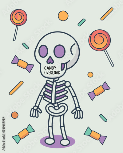 Spooky Skeleton Surrounded by a Delicious Candy Overload Celebration