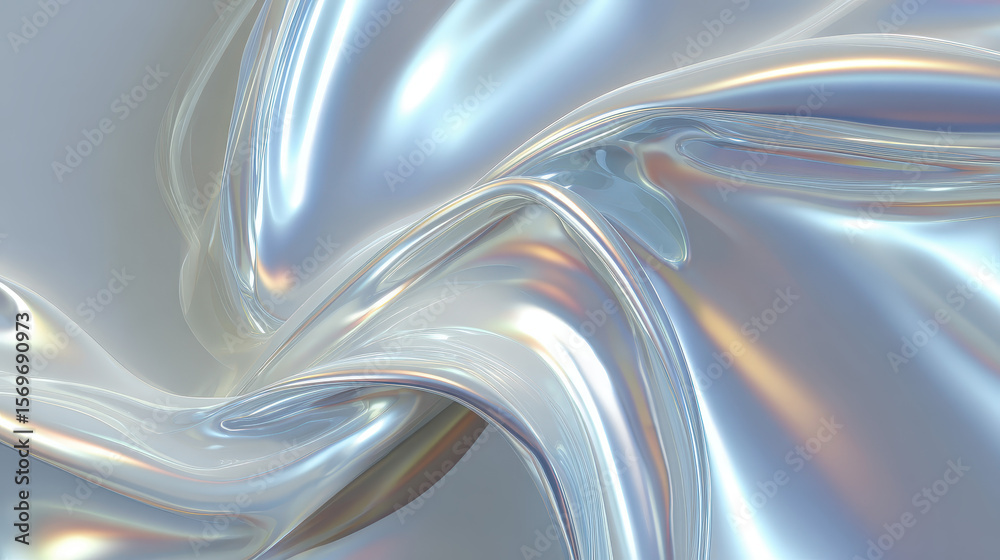 Obraz premium Iridescent Fabric Drape: Abstract close-up of iridescent fabric with flowing folds and shimmering light reflections, creating a luxurious and elegant texture.