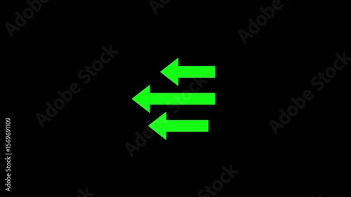 Left arrow on animation on background. Three arrow direction by left side animation on background.