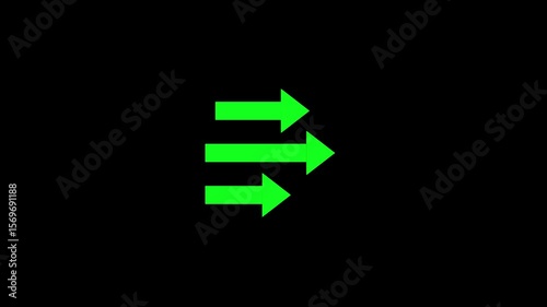 Right arrow on animation on background. Three arrow direction by right side animation on background.