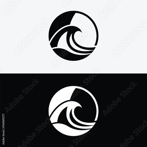 Stylized wave illustration inside a circle isolated on white background