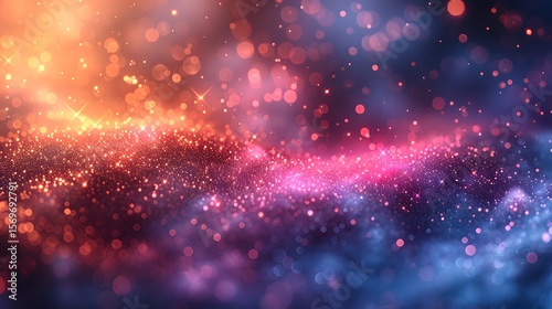 Glowing cosmic dust and bokeh lights in vibrant hues abstract background
