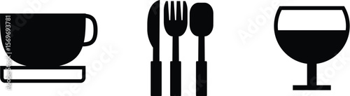 Cutlery silhouettes. Fork spoon knife black icon set. Black silverware sign. Vector utensil illustration restaurant symbols or label like concept cooking food icon vector