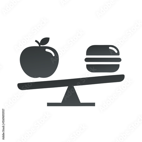 Apple and Burger Healthy vs Junk Food Vector Icon.