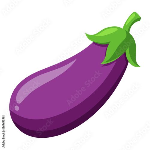Fresh Purple Eggplant Vector Illustration on Transparent Background