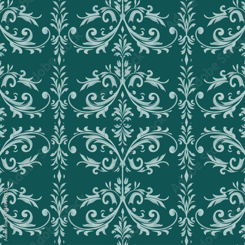 Elegant Teal Damask Pattern Background - Seamless Floral Wallpaper