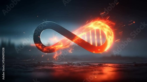 Infinity symbol fire glow, infinite energy loop animation, infinite energy concept glowing, infinite energy design motion