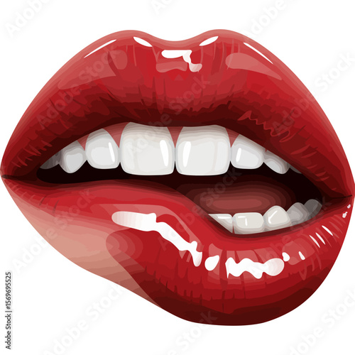 Luscious Red Lips Vector Glossy Seductive Illustration for Beauty